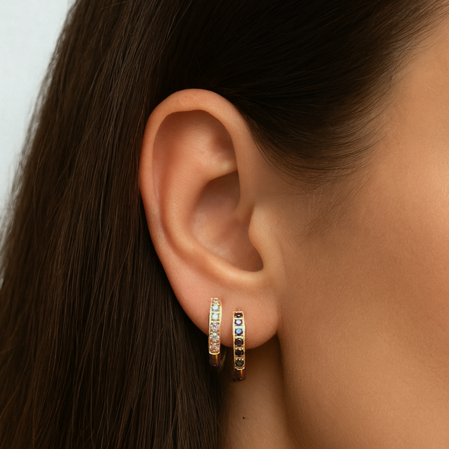 12mm classic purple diamond style hoops - Gold