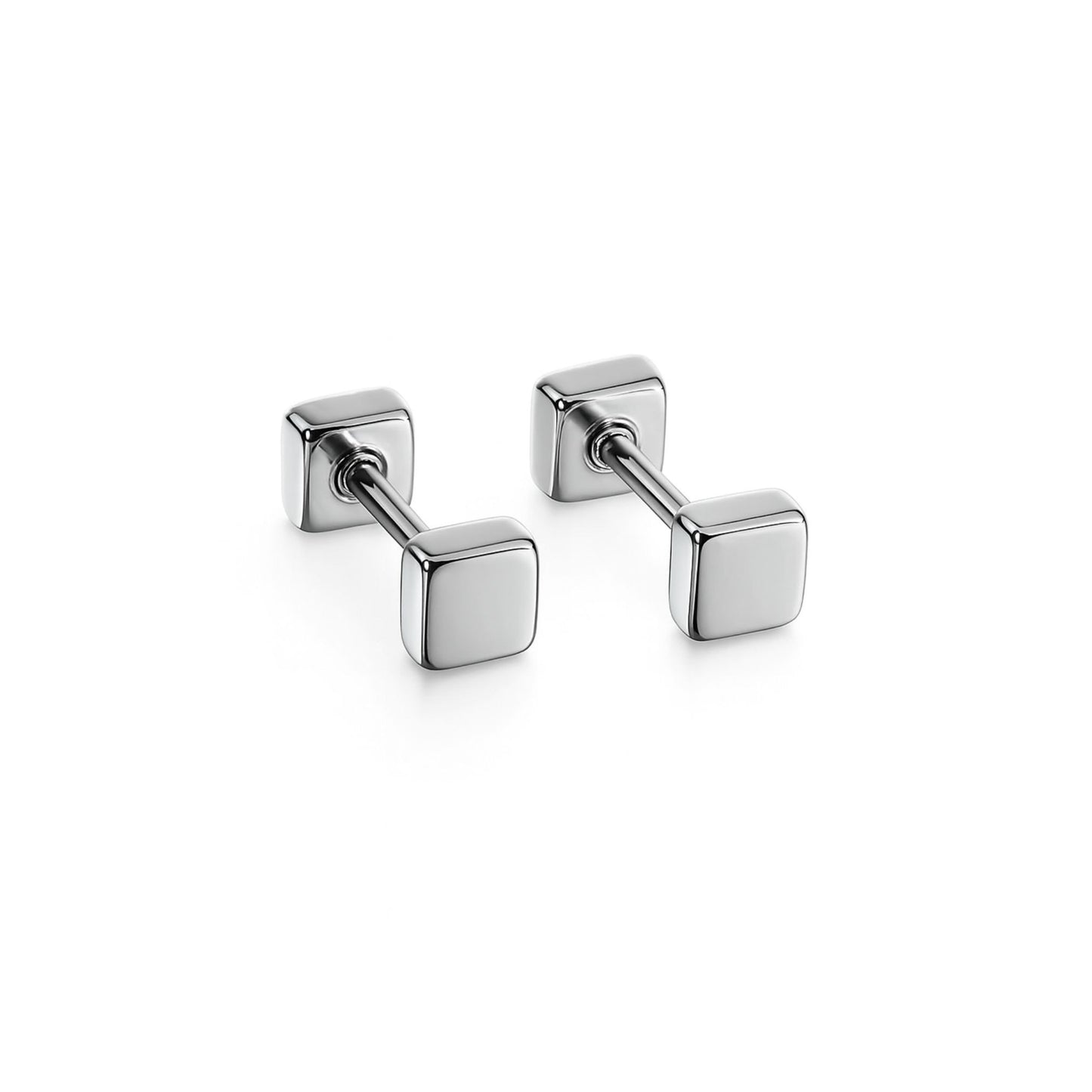4mm Double square studs - Silver