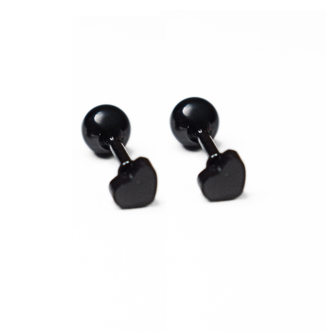 4mm Baby heart studs - Black - TheEarringCollective