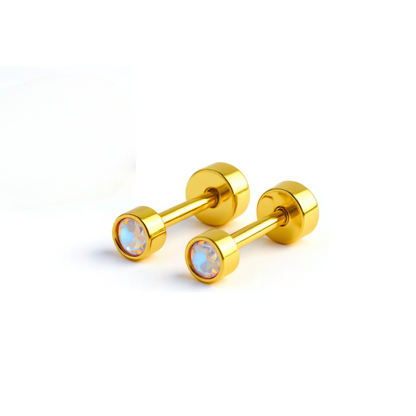 3mm rainbow framed diamond studs - Gold