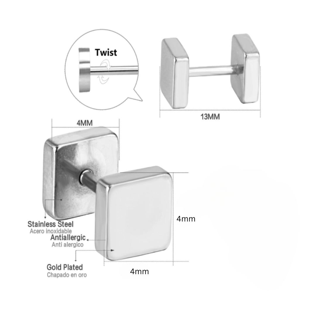 4mm Double square studs - Silver - TheEarringCollective