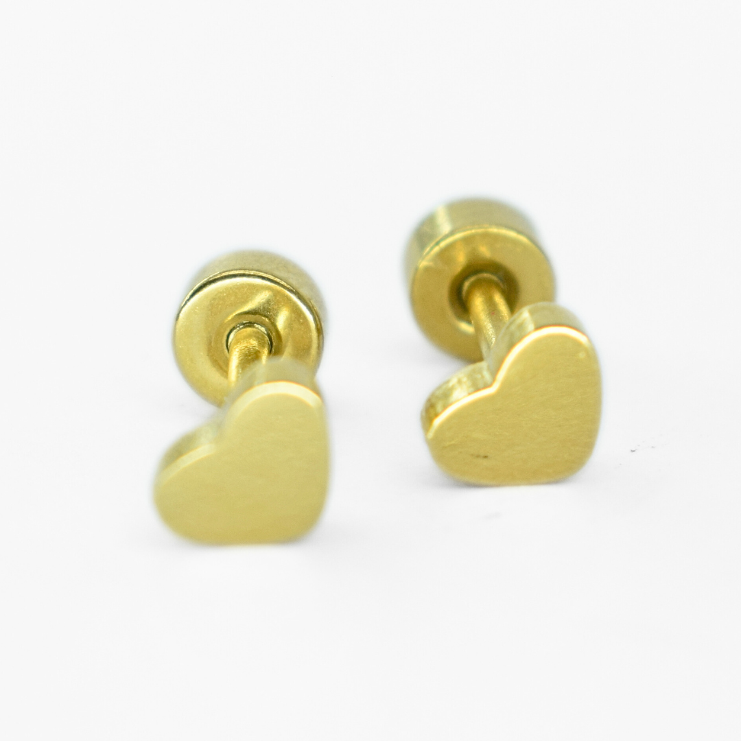 4mm Baby heart studs - Gold - TheEarringCollective