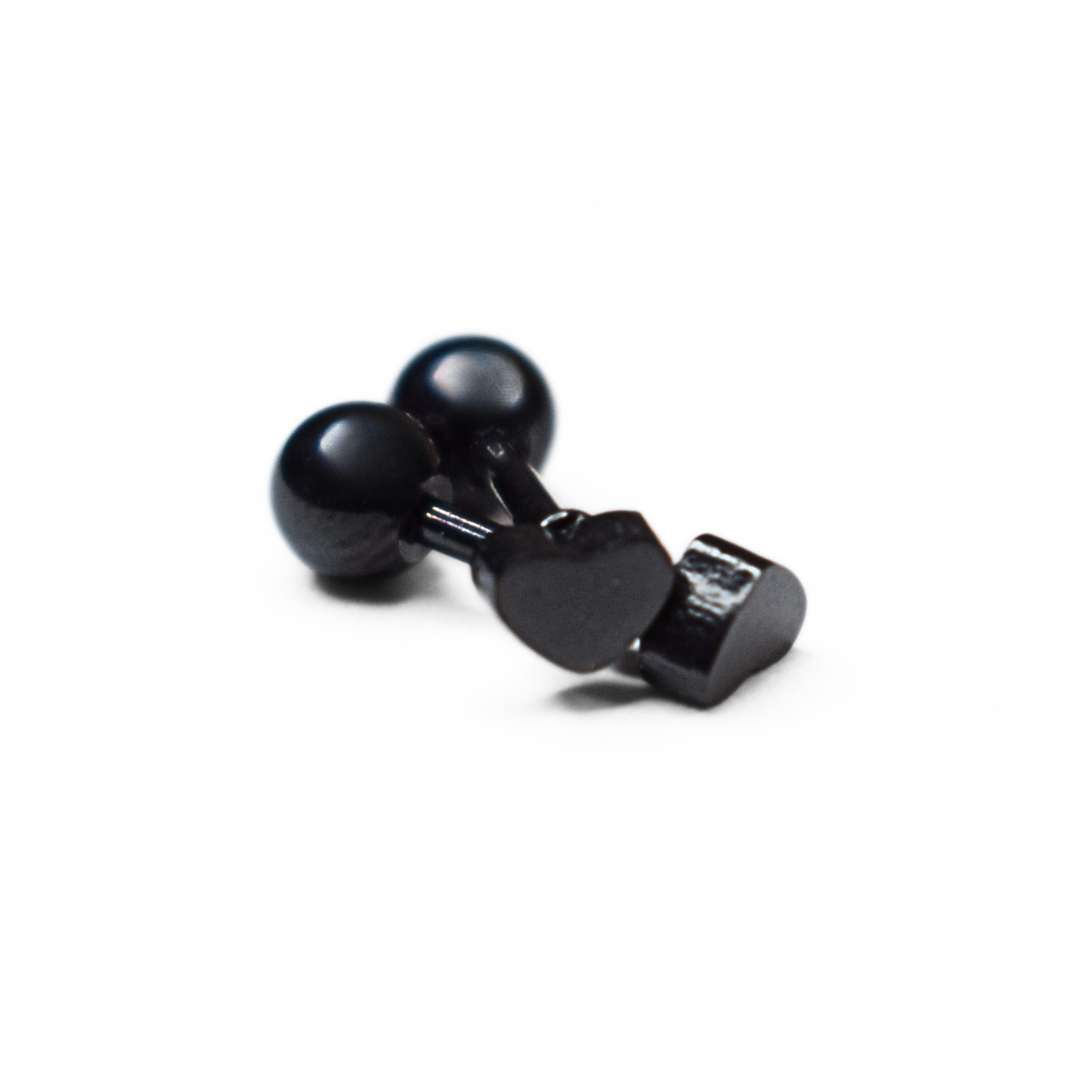 4mm Baby heart studs - Black - TheEarringCollective