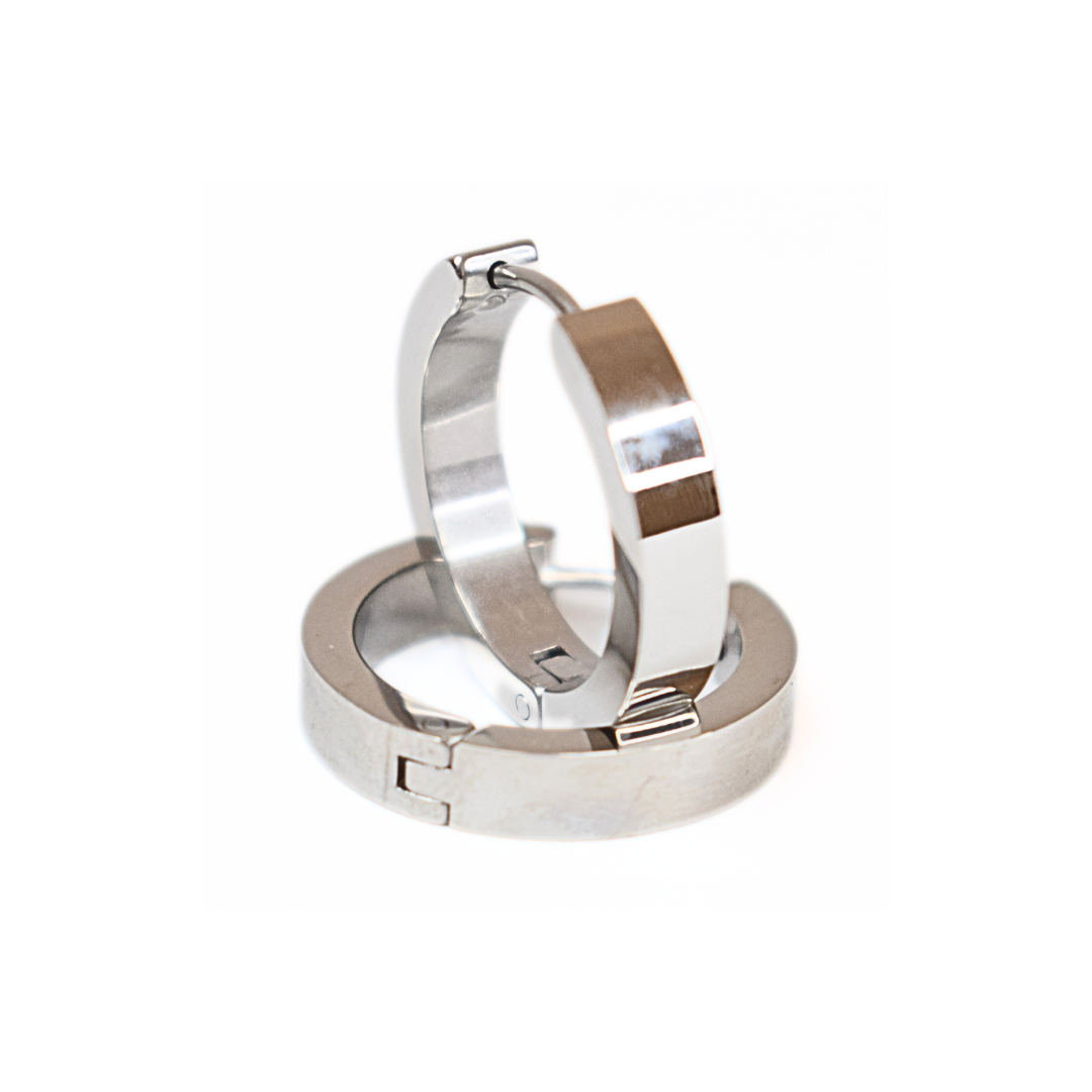 16mm edged hoops - Silver - TheEarringCollective