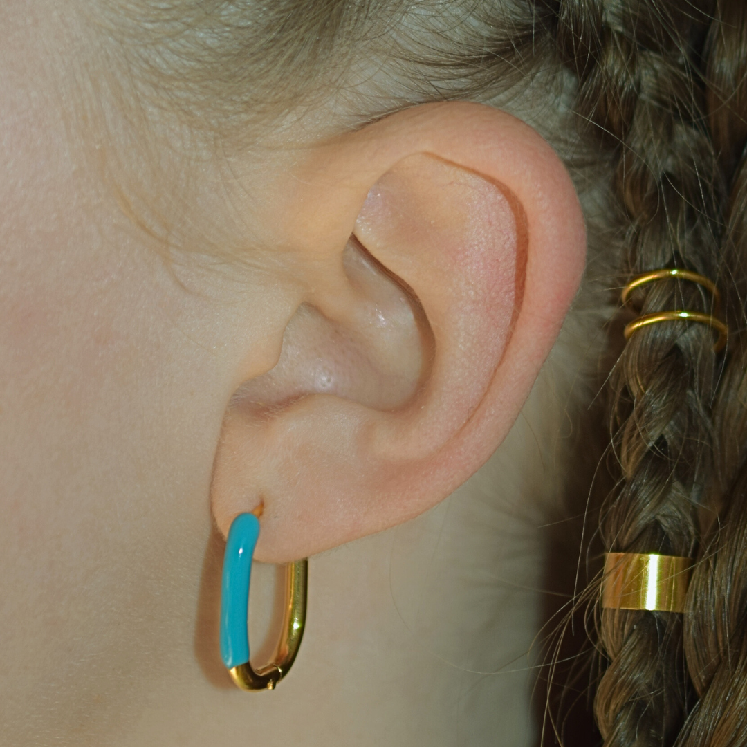 20mm Blue dipped oval hoops - Gold