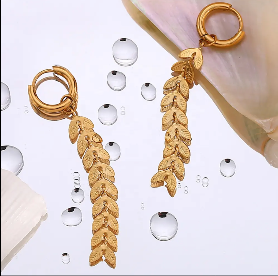 Multi dangled leaf hoops - Gold
