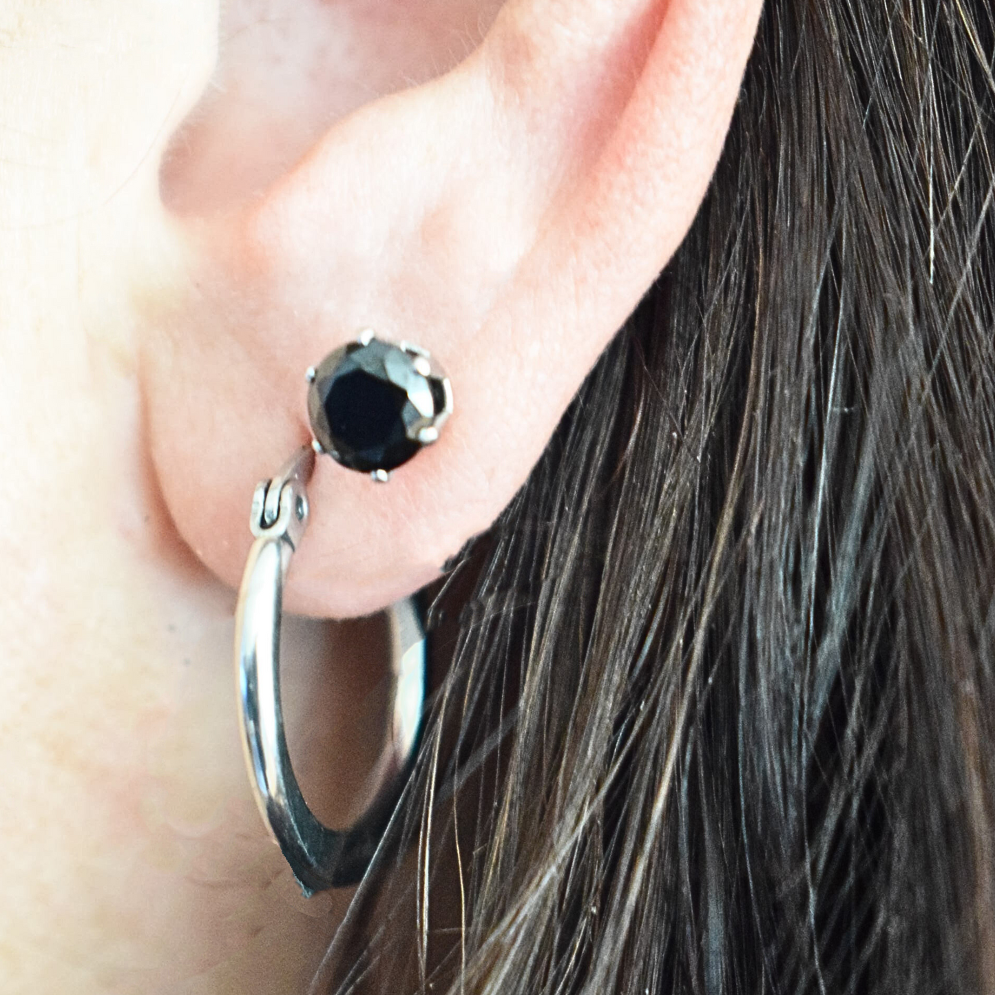 6mm Black diamond studs - Silver - TheEarringCollective