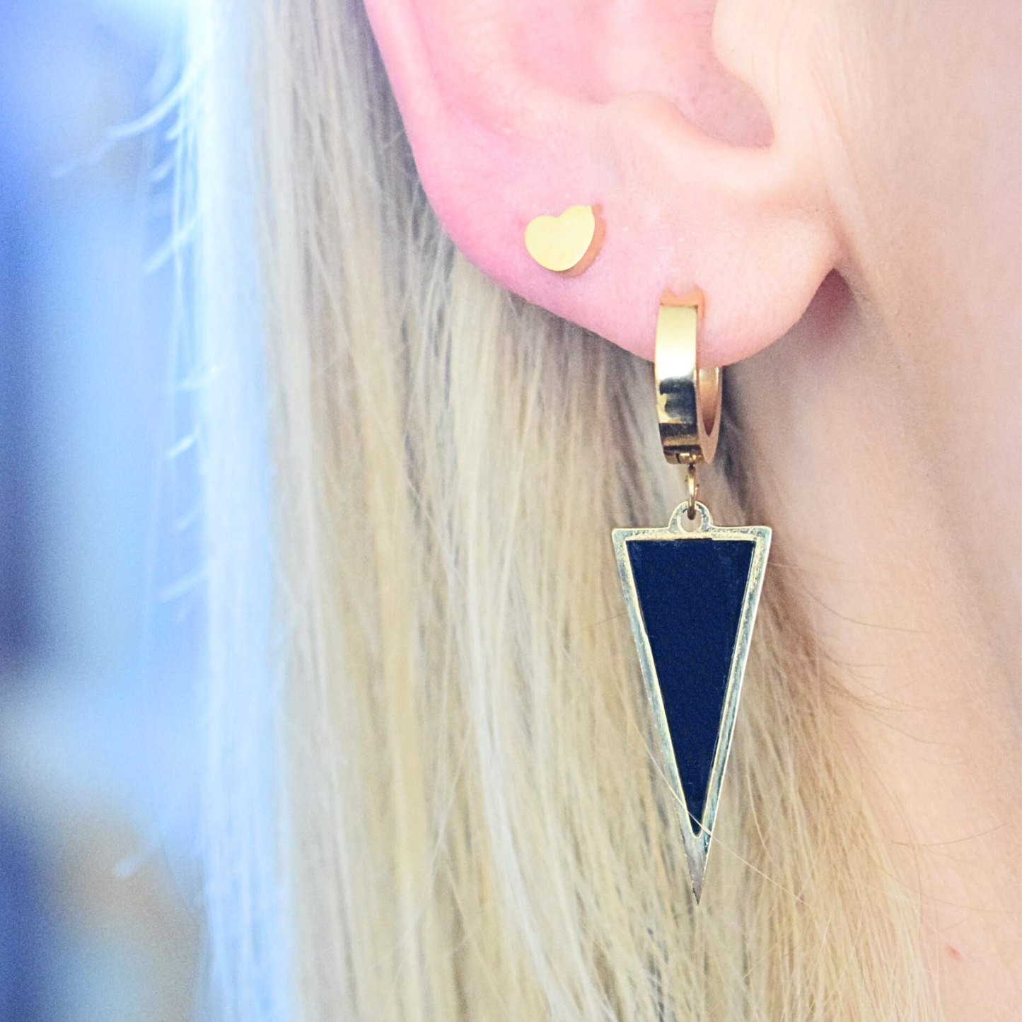 Black drop triangle hoops - Gold - TheEarringCollective
