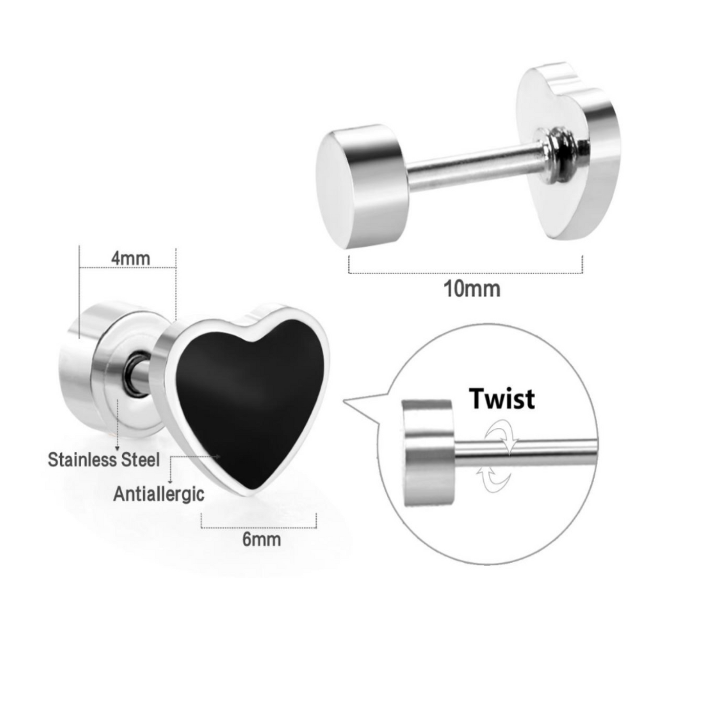 Framed black heart studs - Gold - TheEarringCollective