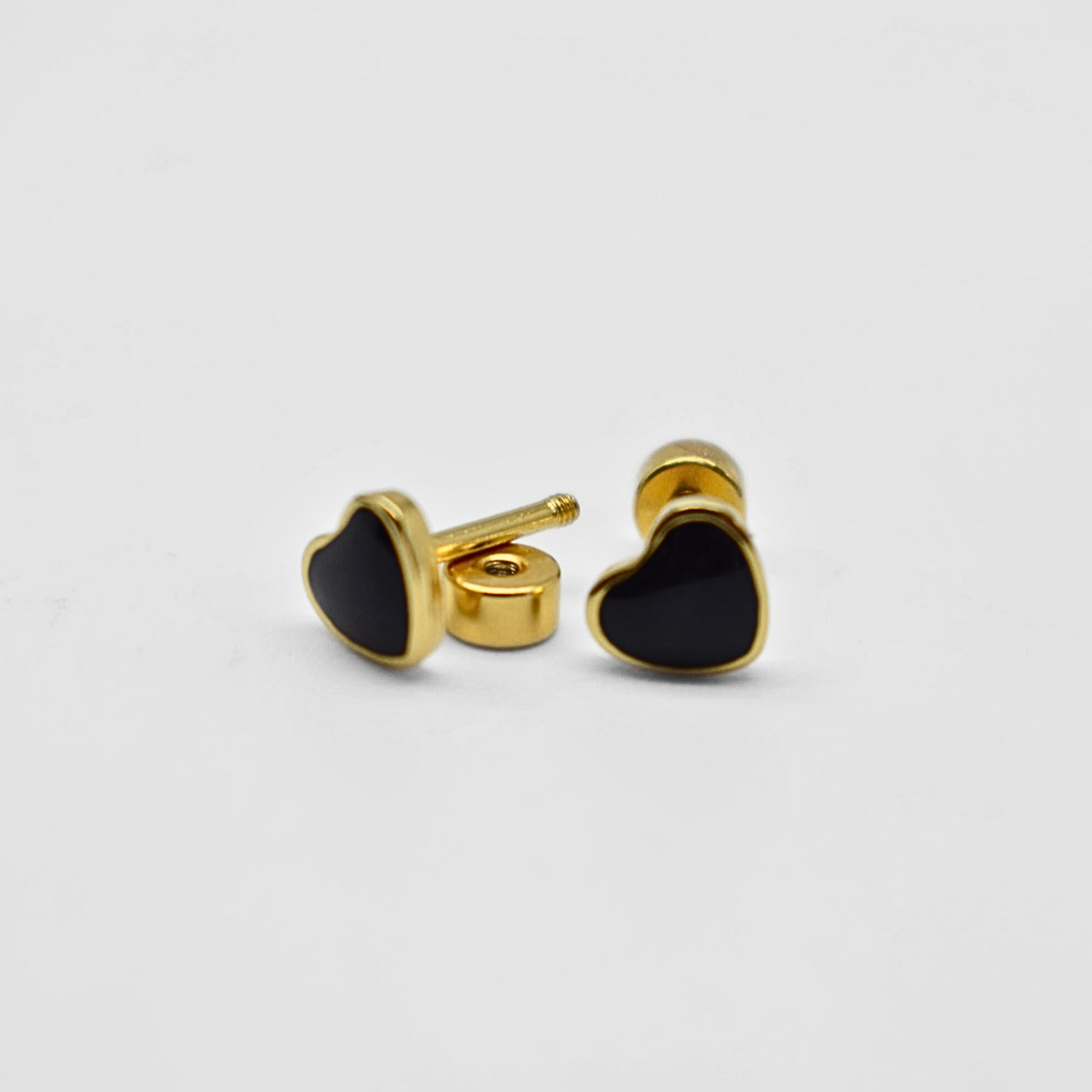 Framed black heart studs - Gold - TheEarringCollective