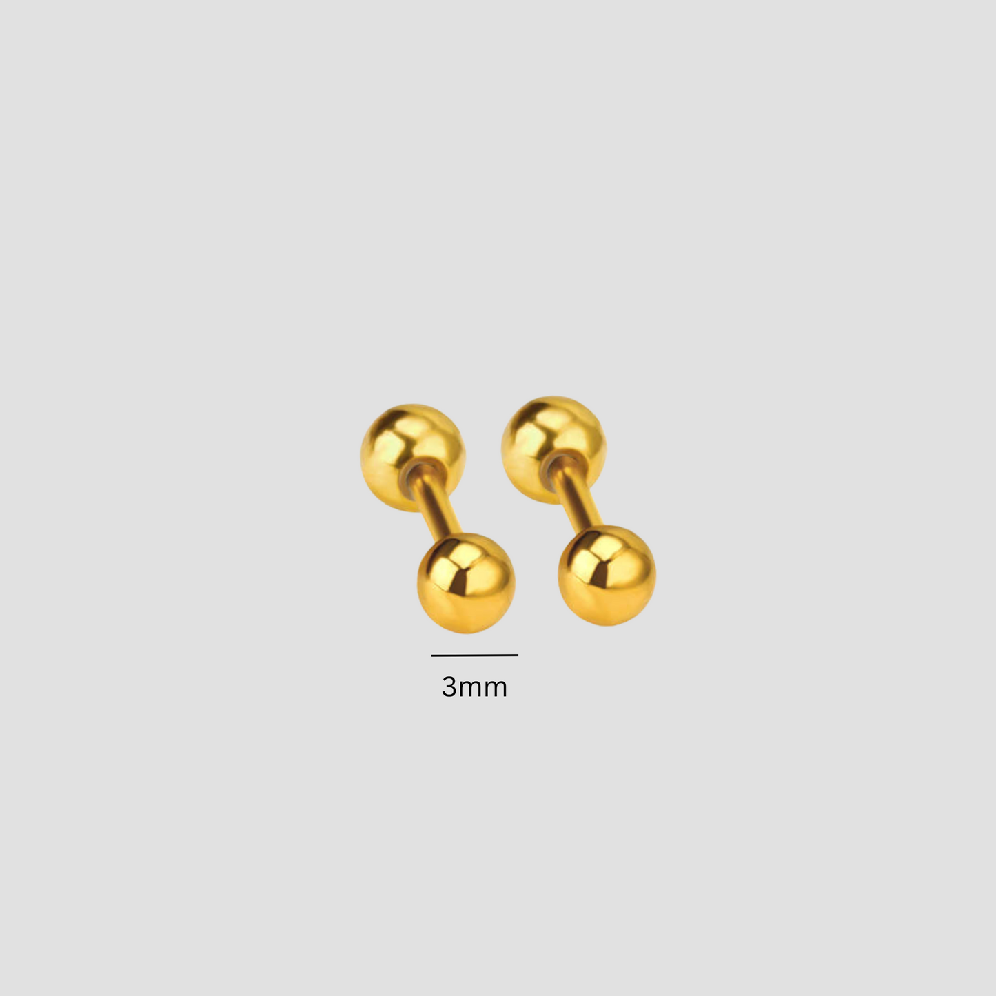3mm Double ball studs - Gold - TheEarringCollective