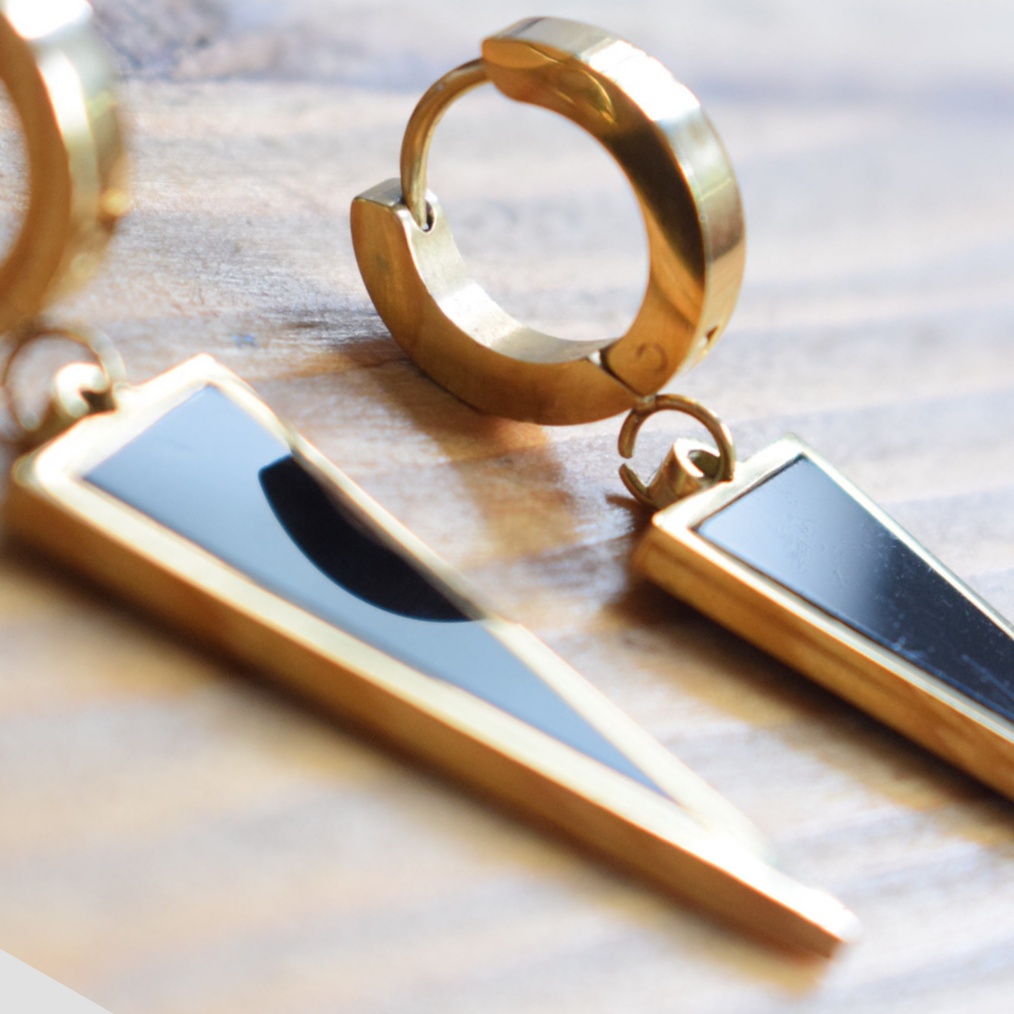 Black drop triangle hoops - Gold - TheEarringCollective
