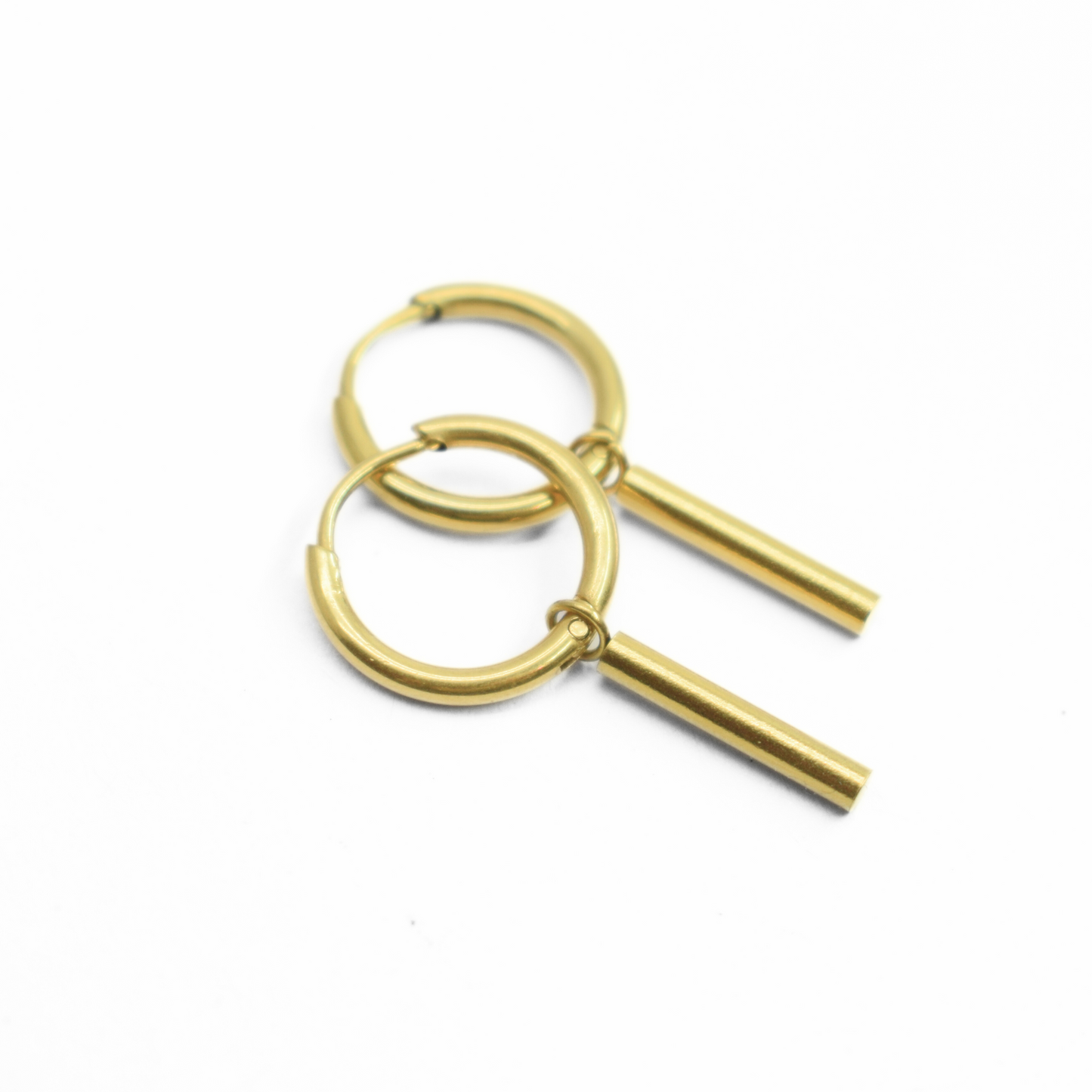 Cylinder drop hoops - Gold - TheEarringCollective