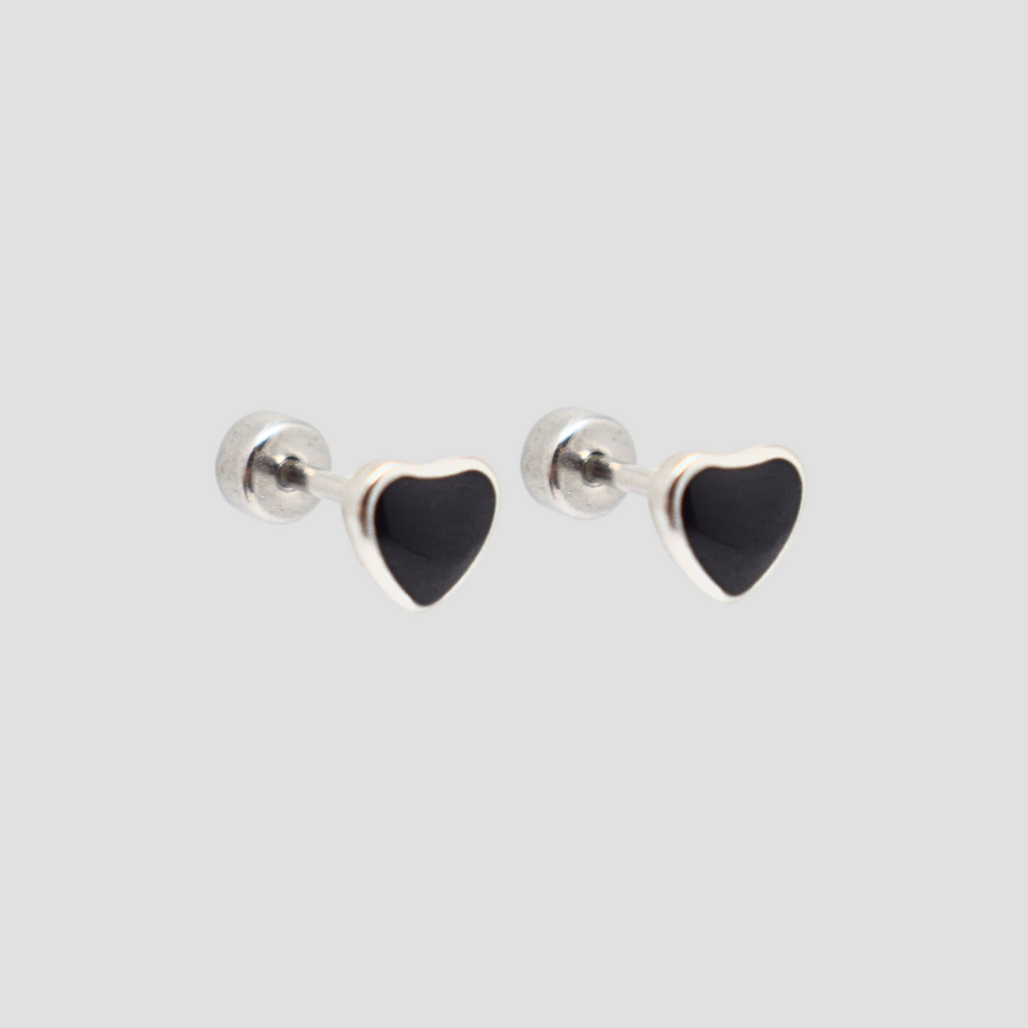 Framed black heart studs - Silver - TheEarringCollective
