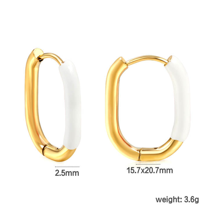 20mm White dipped oval hoops - Gold