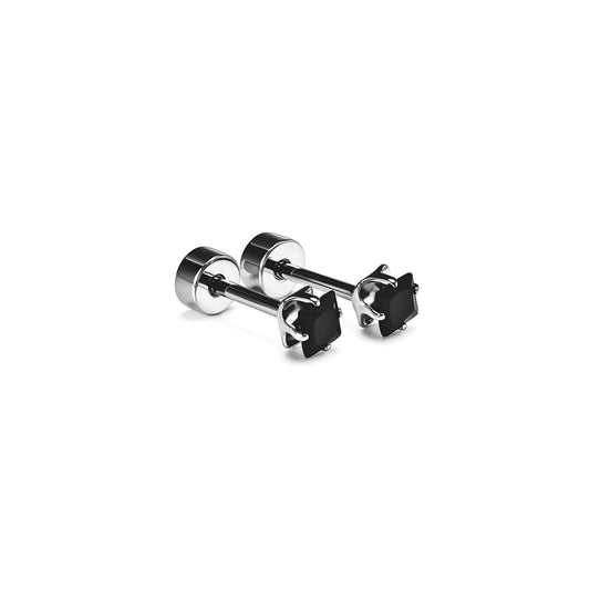 3mm Square black diamond studs - Silver
