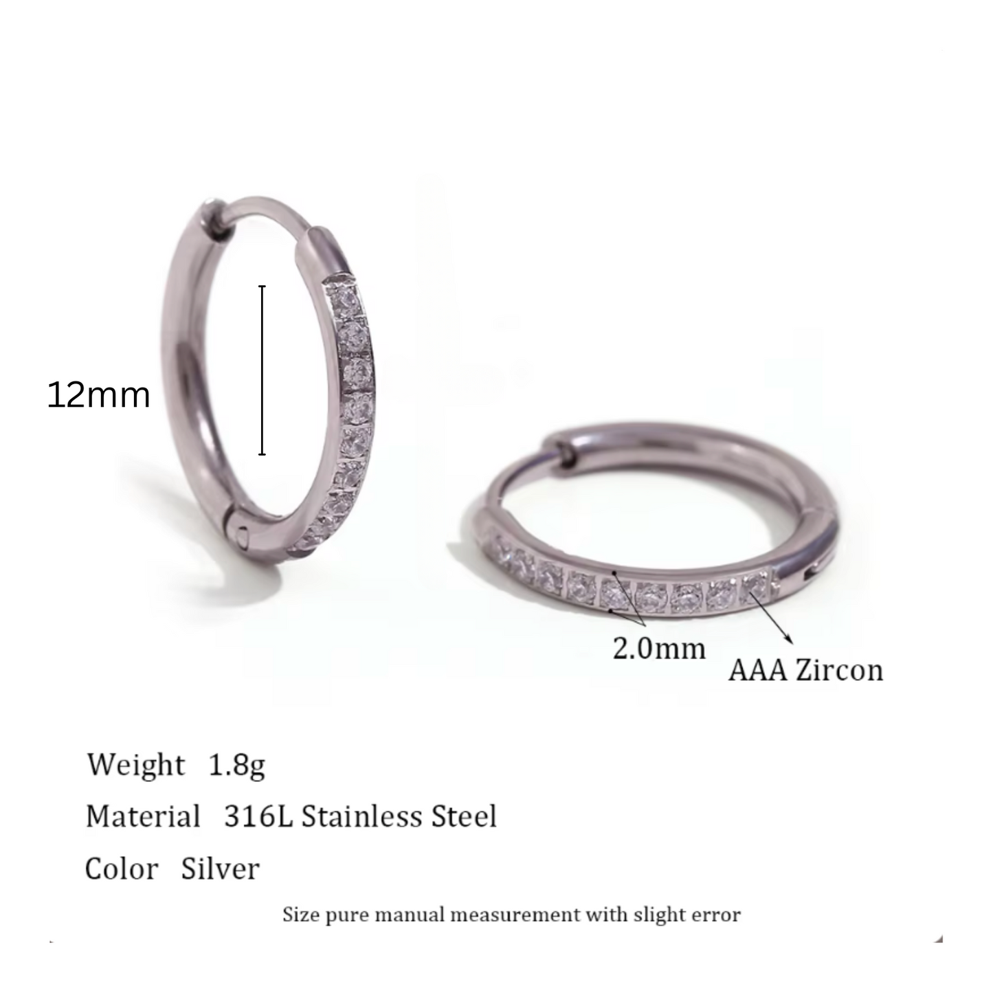 12mm slim diamond style hoops - Silver