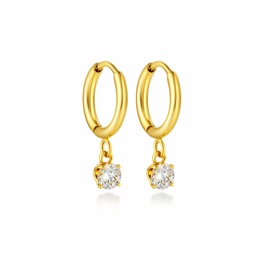Dangled solitaire diamond style hoops - Gold