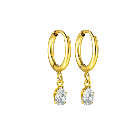 Dangled tear drop diamond style hoops - Gold