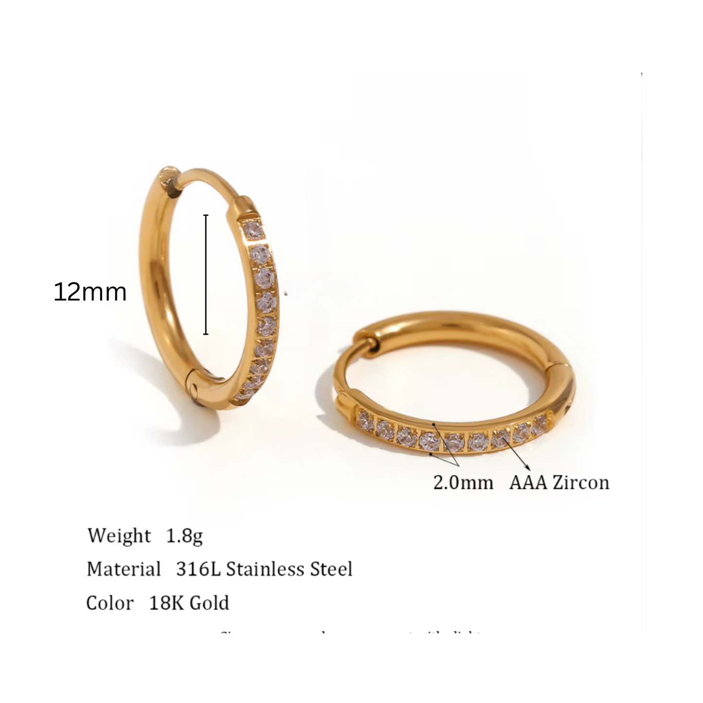 12mm Slim diamond style hoops - Gold