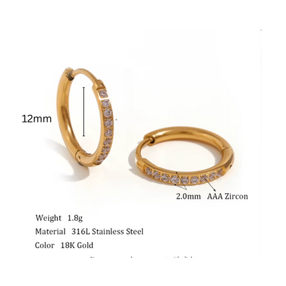 12mm Slim diamond style hoops - Gold