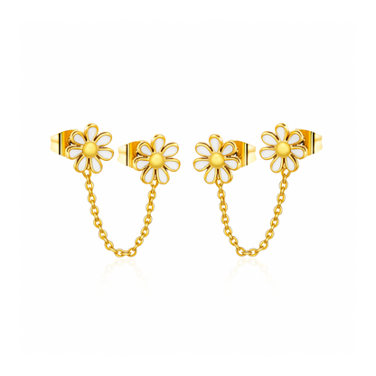 Chained daisy studs - Gold