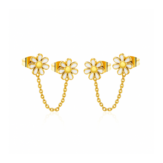 Chained daisy studs - Gold