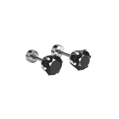 6mm Black diamond studs - Silver