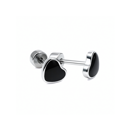 Framed black heart studs - Silver