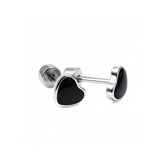 Framed black heart studs - Silver