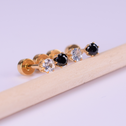 3mm Black diamond studs - Gold - TheEarringCollective