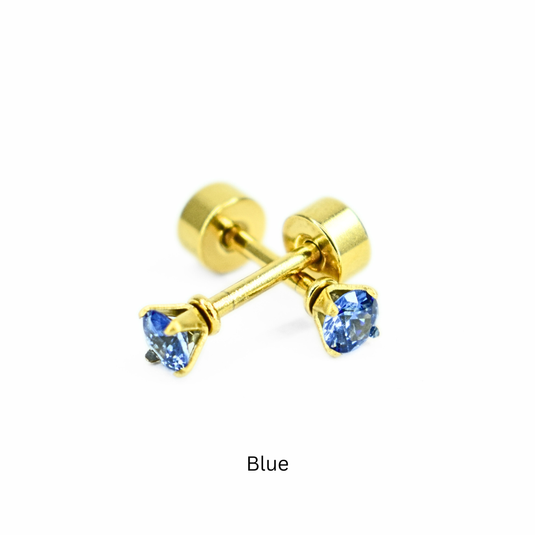 3mm Multi Colour diamond studs - Gold - TheEarringCollective