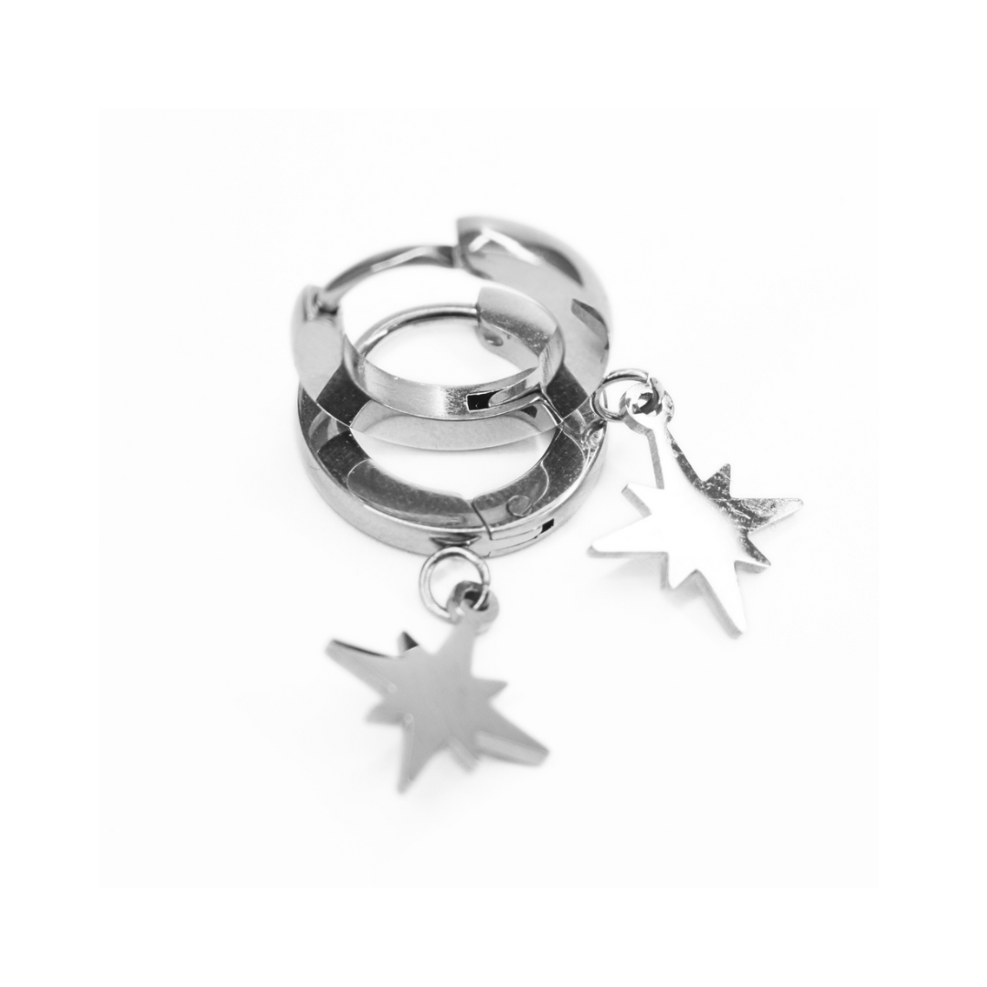 Hanging star hoops - Silver - TheEarringCollective