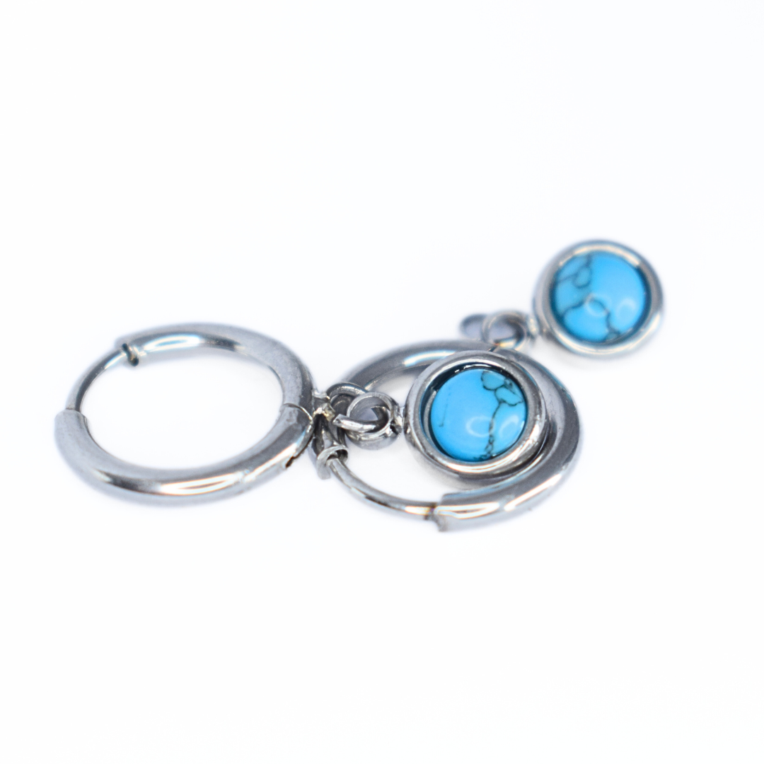 Framed turquoise hoop - Silver - TheEarringCollective