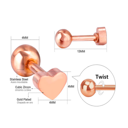 4mm Baby heart studs - Rose gold - TheEarringCollective