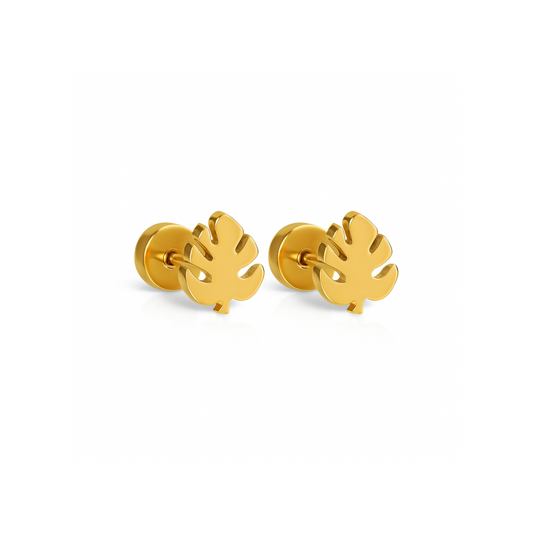 Tiny tropical leaf studs - Gold