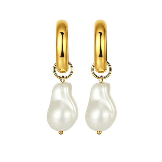 Baroque pearl style hoops - Gold