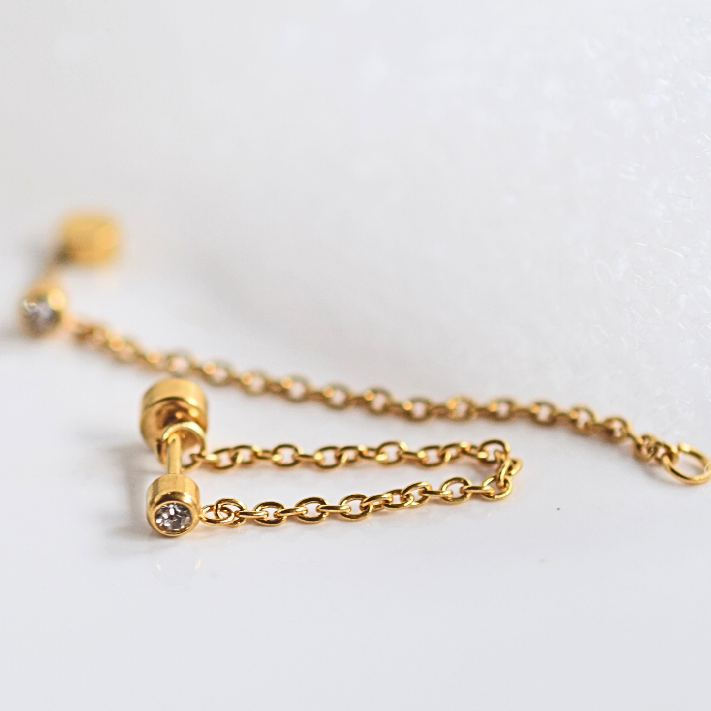 Chained 3mm framed diamond style studs - Gold
