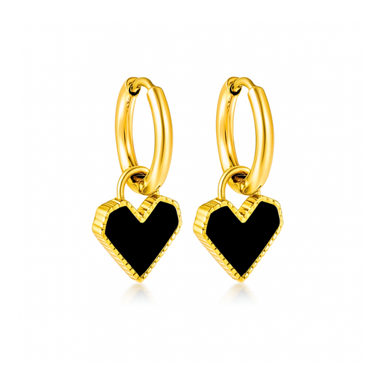 Black heart charm hoops - Gold