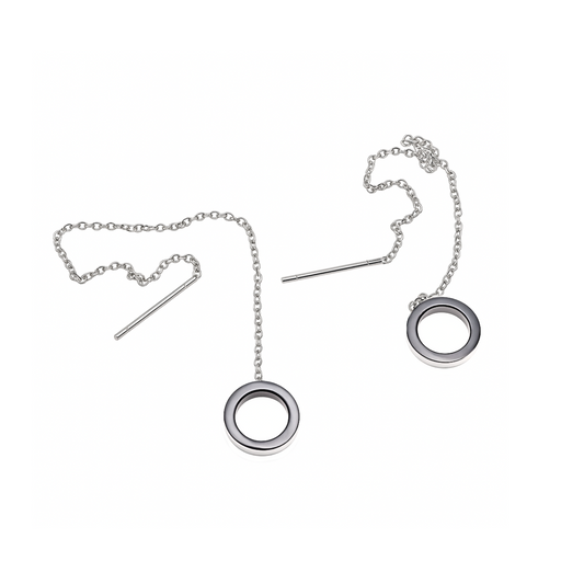 Thread through circle chained stud - Silver