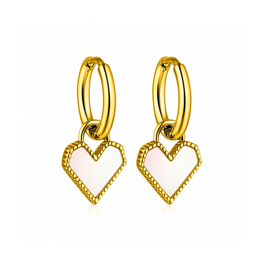 Shell heart charm hoops - Gold