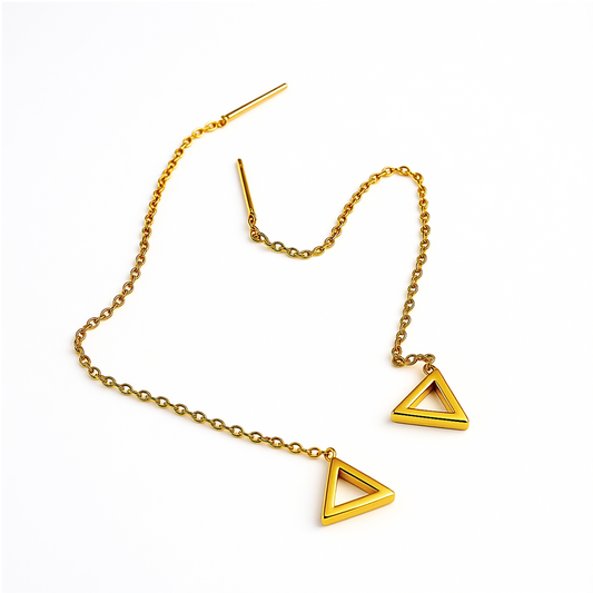 Thread through triangle chained stud - Gold