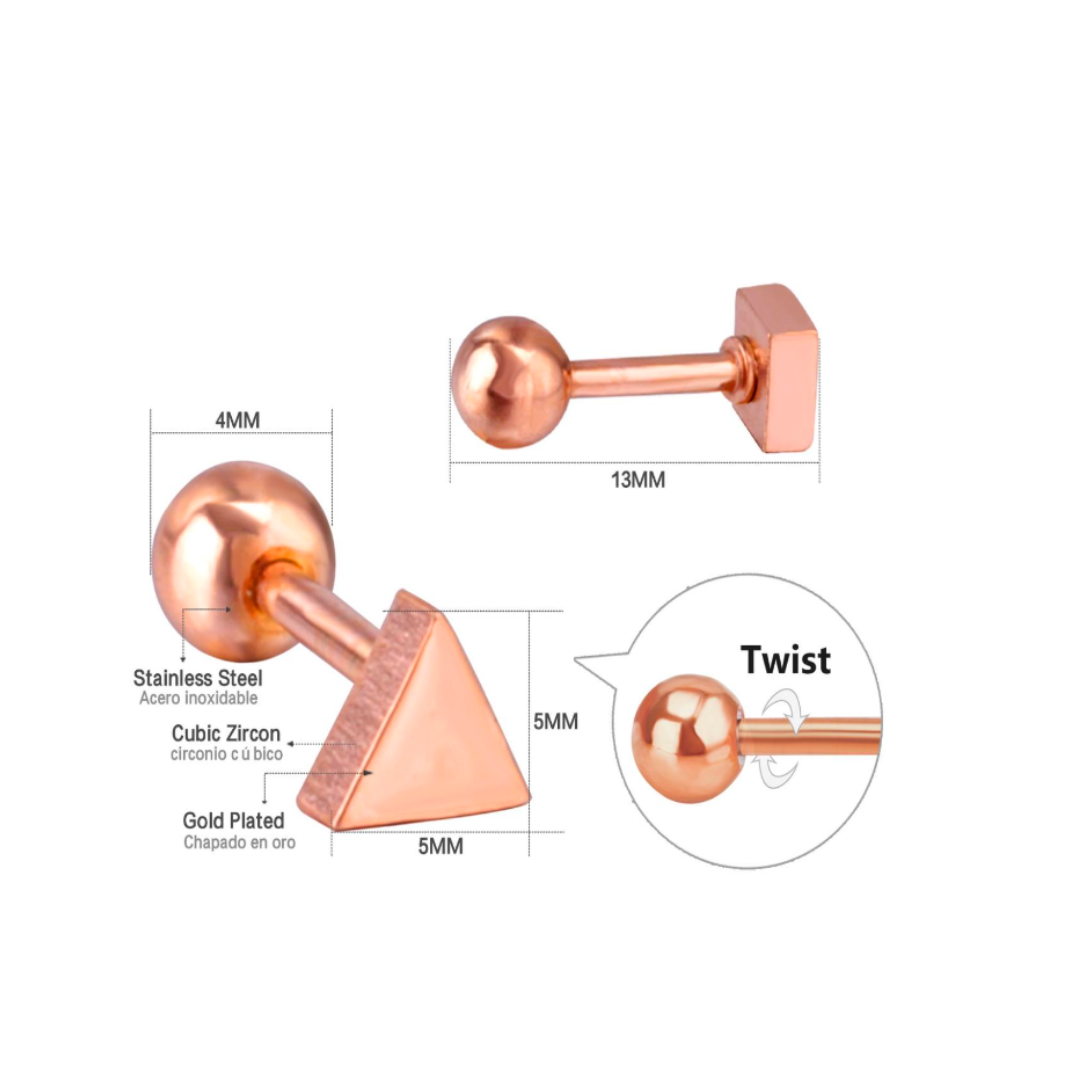 4mm Baby triangle studs - Rose gold - TheEarringCollective