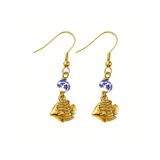 Dangled fish studs - Gold