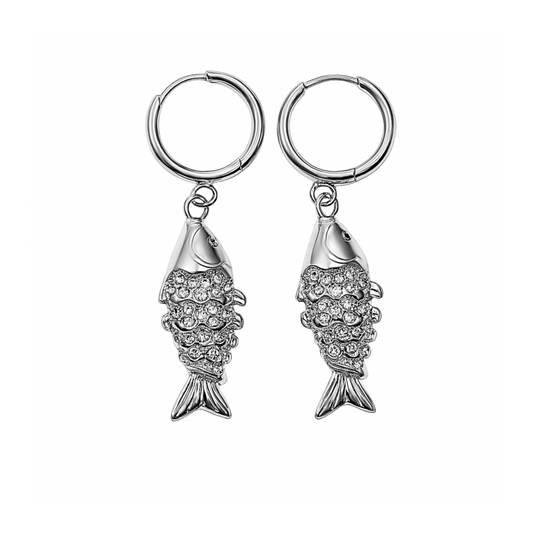 Sparkled fish hoops - Silver