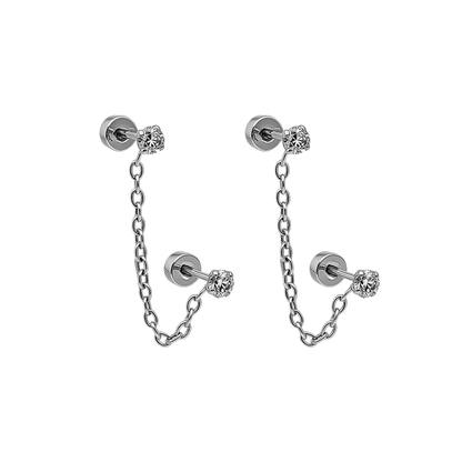 Double chained tiny diamond style studs - Silver