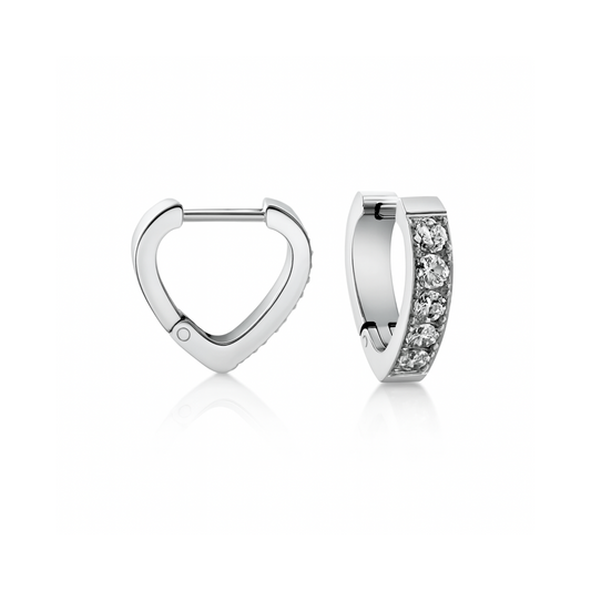 Diamond style heart hoops - Silver