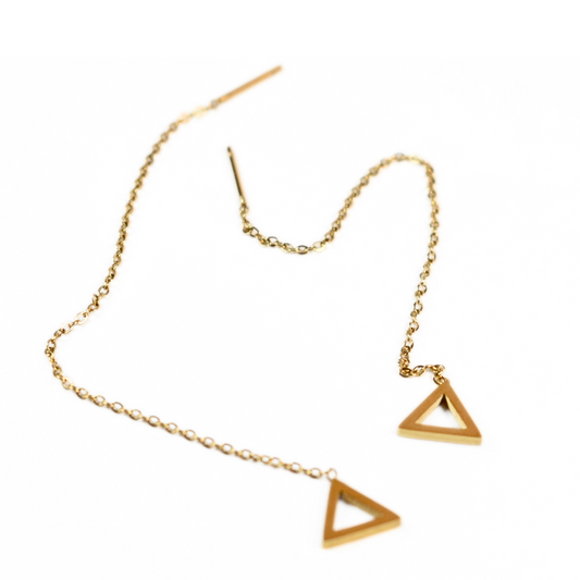 Thread through triangle chained stud - Gold - TheEarringCollective