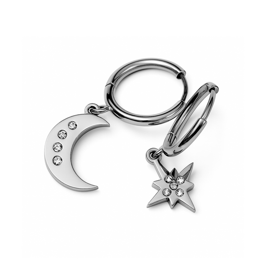Moon and sun hoops - Silver