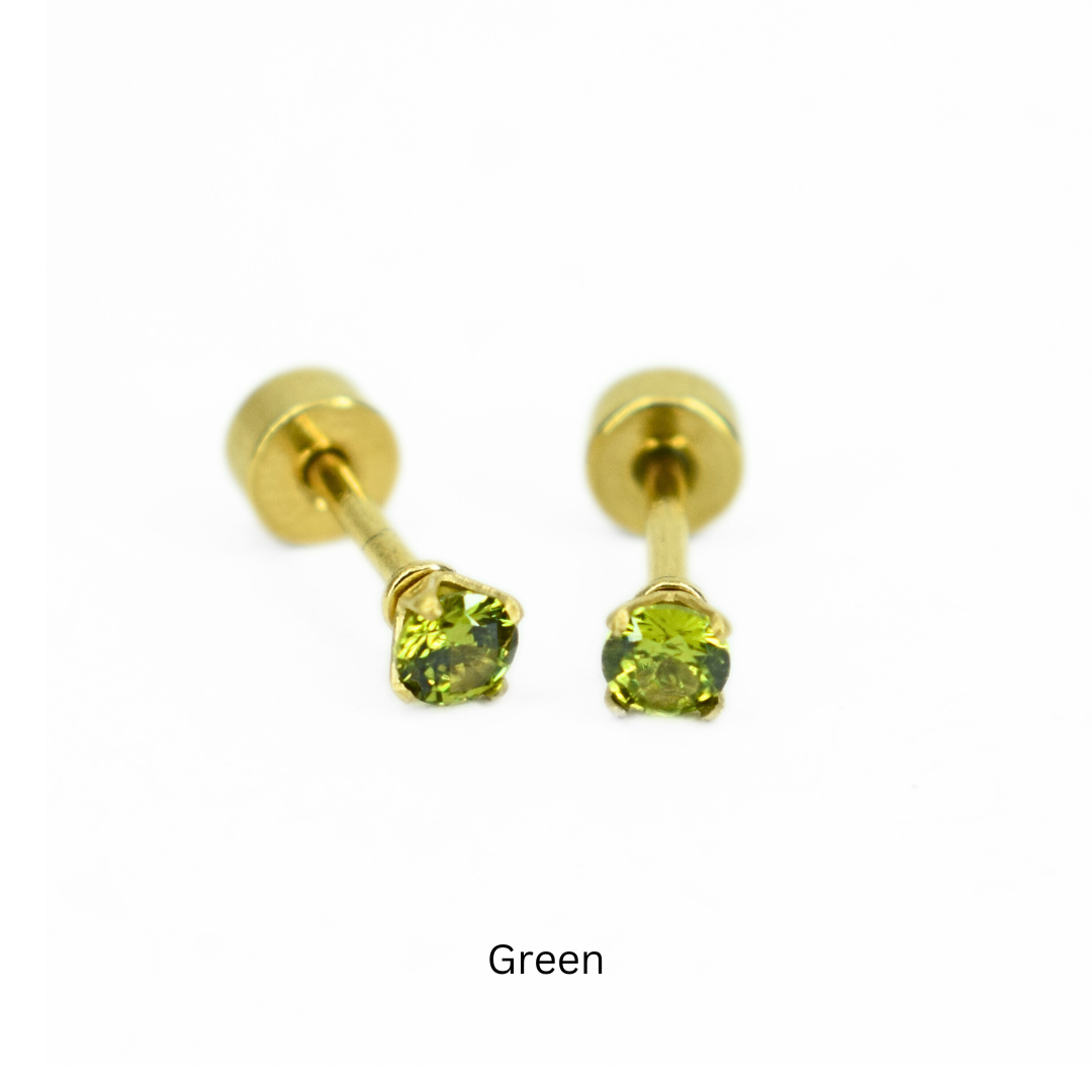 3mm Multi Colour diamond studs - Gold - TheEarringCollective